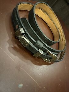 Vintage Complete 4 Piece Sterling Silver Ranger Belt Buckle Set & Leather Belt