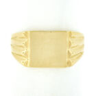 NEW Unisex 14K Gold Engraveable Square Center Grooved Sides Polished Signet Ring