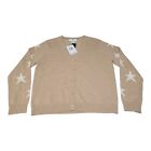 Magaschoni Tan Star Sleeve 100% Cashmere VNeck Button Front Cardigan XL NEW READ