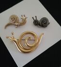 Vintage Whimsical Snail Figural Brooch Pin Lot Signed FO AJR Variety Mixed