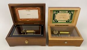 2 Vintage Thorens Music Box Switzerland Tested ~ Solid Walnut/Mahogany FREE SHIP