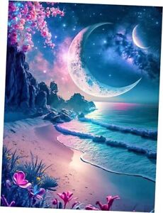 New Listing5D Moon Diamond Painting Kit for Adults Beginners,DIY Flowers Paint by Beach