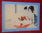 來自日本的真正古董 ca. 1910 Painted on silk!! Large! Authentic Ukiyo-E Shunga 春画 JAPAN  唄