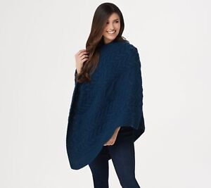 Kilronan Women's Top Sweater Sz S Merino Wool V-Neck Poncho Blue A351072