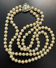Vintage Necklace, Faux Pearl Necklace, Long Necklace, Rhinestones Faux Pearls
