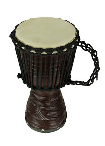 Zeckos Hand Carved Wood Djembe Hand Drum 16 Inch Tall, Black