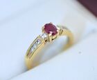 18K Solid Yellow Gold Ring Set With Natural Ruby And Diamonds Jewelry Size 61/2