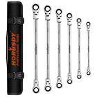 Extra Long Flex Head Ratcheting Wrench set 6PC Double Box End Metric 8-19 Pouch