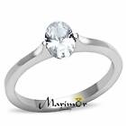 .76 Ct Zirconia Oval Solitaire Stainless Steel Engagement/Promise Ring Size 5-10
