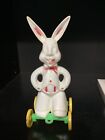 Vintage 1950's Hard Plastic Easter Bunny Rabbit on Wheels Pull Toy