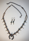 Vintage Navajo Silver & Turquoise Squash Blossom Child Petite Necklace /Earrings