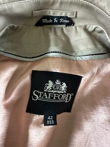 VTG 1980s Stafford Mens 42 REG Khaki Trench Coat Overcoat Zip Wool Liner & Belt