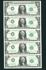((FIVE CONSECUTIVE)) $1 1963 B ((CHOICE CU)) (JOSEPH BARR) Federal Reserve Note