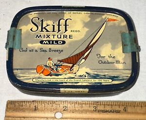 ANTIQUE SKIFF TOBACCO TIN LITHO CAN SAIL BOAT SAILING COUNTRY STORE SMOKING