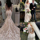Champagne Mermaid Wedding Dresses Long Sleeves Lace Illusion Neck Bridal Gowns