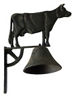LARGE Vtg Cast Iron Dinner Farm Bell Black Cow Wall Mount Farm Cottage Core READ