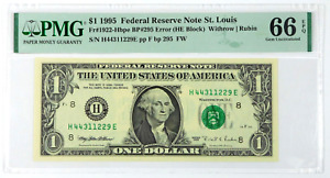 New Listing1995 $1 Federal Reserve Note St. Louis - Fr#1922-Hbpe BP#295 Error - PMG66GU EPQ