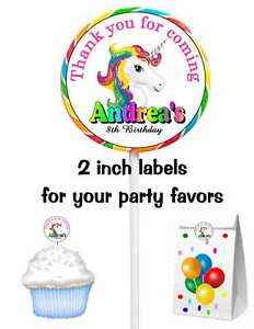 40 RAINBOW UNICORN BIRTHDAY PARTY FAVORS LOLLIPOP STICKERS ~ FOR goody bags