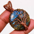 Tree Of Life Labradorite Round Gemstone Wire Wrap Copper Jewelry Pendant 2.10