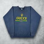 Vintage 90s Gucci Bootleg Graphic Crewneck Sweatshirt Blue Size XL USA
