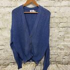 Vintage Van Heusen Mens Large Blue Cotton Knit V Neck Grandpa Cardigan Sweater