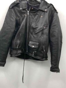 First Genuine Leather Mens Black Long Sleeve Full-Zip Motorcycle Jacket Size 42