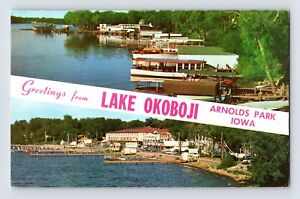 Postcard Iowa Lake Okoboji IA Arnolds Park Banner 1960s Unposted Chrome