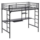Heavy-duty Twin Size Metal Loft Bed W/ Computer Desk + Book Shelves and Ladder