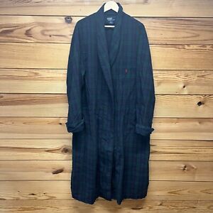 Polo Ralph Lauren Mens Robe XL Blue Green Plaid 100% Cotton Missing Belt B90