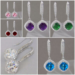 6 Colors Cubic Zircon Drop Earring 925 Silver Filled Women Wedding Jewelry