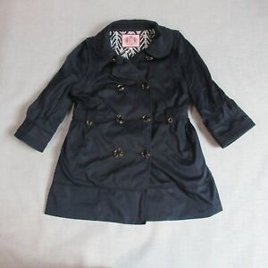 Juicy Couture Womens Trench Coat M Black Double Breasted Jacket Preppy Modern