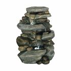 Stone Rock Resin Outdoor Waterfall Fountain with LED Lights for Patio Pond