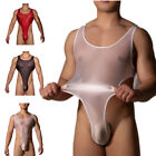 US Men Sexy Sliky Sheer Sleeveless High Cut Leotard Bodysuit Underwear Swimwear