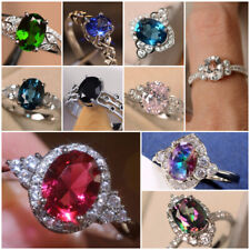 Fashion 925 Silver Women Rings 10 Style Cubic Zircon Wedding Jewelry Size 6-10