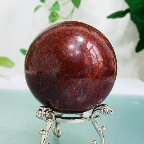 351g Natural Red Chicken Blood Stone Quartz Sphere Crystal Ball Healing Reiki