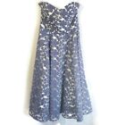 Paper Crown Dress Womens Fit Flare Dusty Blue Floral Lace Party Strapless 4