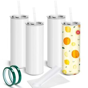 New Listing4 Pack Sublimation Tumblers Blank Skinny Straight, 20oz Stainless Steel Subli...
