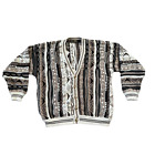 Vintage 90s John Henry Striped Textured 3D Cardigan Sweater Mens Large VTG