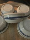 Vintage Heavy Duty Pottery Blue Stripe Soup Bowl FP Roseville Ohio USA Crockery