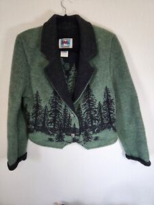Vintage Wooded River Wool Blend Mountain Woods Bear Button Jacket Small