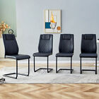 Set of 4 Dining Chairs PU Leather Upholstered Kitchen Chairs W/ Metal Legs Black