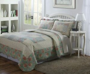 3 PCS Quilt Bedspread Blanket Coverlet Floral Patchwork King Size All Seasons