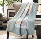 Original 100% Cotton Patchwork Quilt Twin Size Blue Floral Bedspread