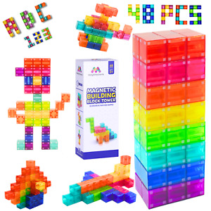 48 Piece Magnetic Building Blocks - Magnet Blocks Montessori STEAM Toys - cubes