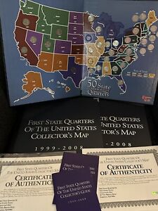 THREE First State Quarters United States Collector’s Map 1999-2008 Complete Sets
