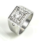 RHODIUM PLATED RING MEN CUBIC ZIRCONIA STEP SHAPE SILVER PLATED FASHION JEWELRY