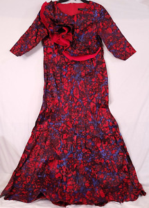 Xiaohuagua Red Women Long Sleeve  Maxi Dress Front Ruffles Trim Size L