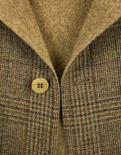 Baby Alpaca 48L Gun Check Reversible Tweed Overcoat MADE IN PERU Brown & Green