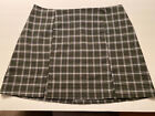 IZ California Plaid Mini Pencil Skirt Size 13 Made USA Back Zip Green Gray Black
