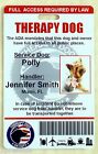 THERAPY SUPPORT DOG ID CARD SERVICE DOG ID BADGE ESA ADA RATED   0THERP